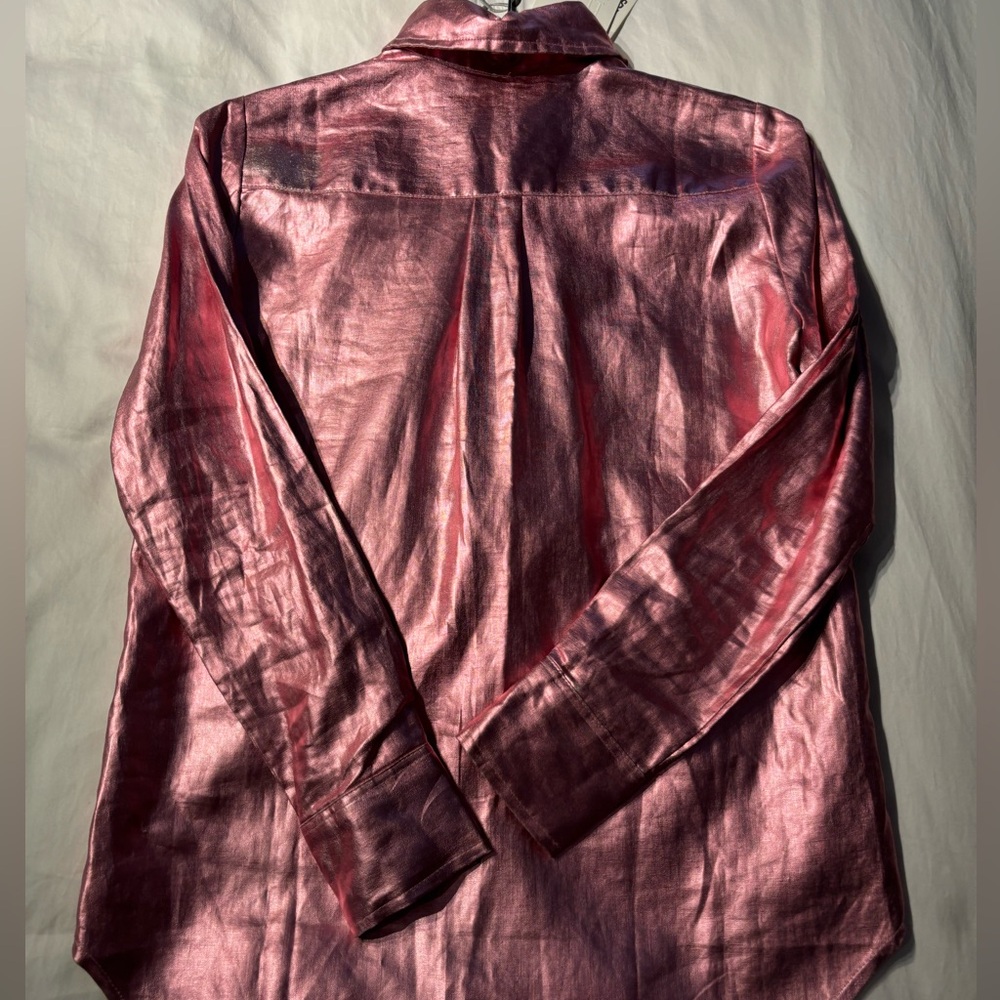 NWT Lanhtropy pink metallic linen blouse XS - Picture 7 of 16